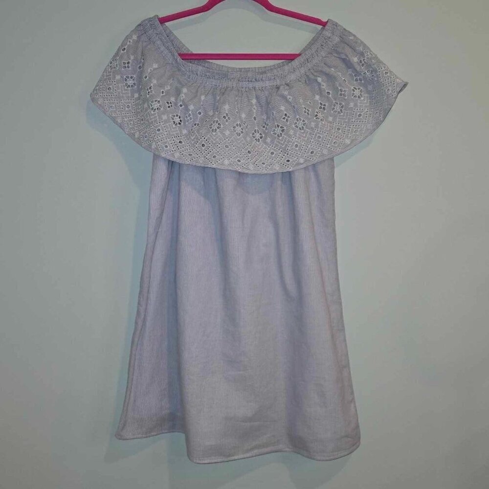LOFT Eyelet Pin Striped Off the Shoulder Dress - Picture 5 of 9